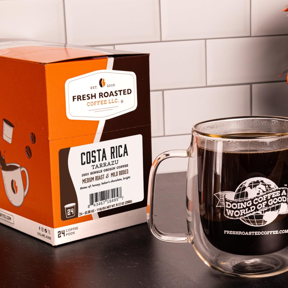 Fresh Roasted Coffee, Costa Rica Tarrazu K-Cup Pods for Keurig Brewers, Medium Roast, Kosher, 24 Count (Pack of 3)