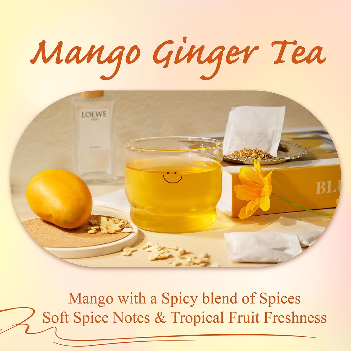 WT WEETEE Mango Ginger Tea Bags 100ct, Caffeine-free Tropical &amp; Spicy Blend | Flavored Ginger Herbal Tea Includes Cardamom, Fennel, Cinnamon, Rooibos, Licorice, More, Warming Spice &amp; Sweet Tropical Notes