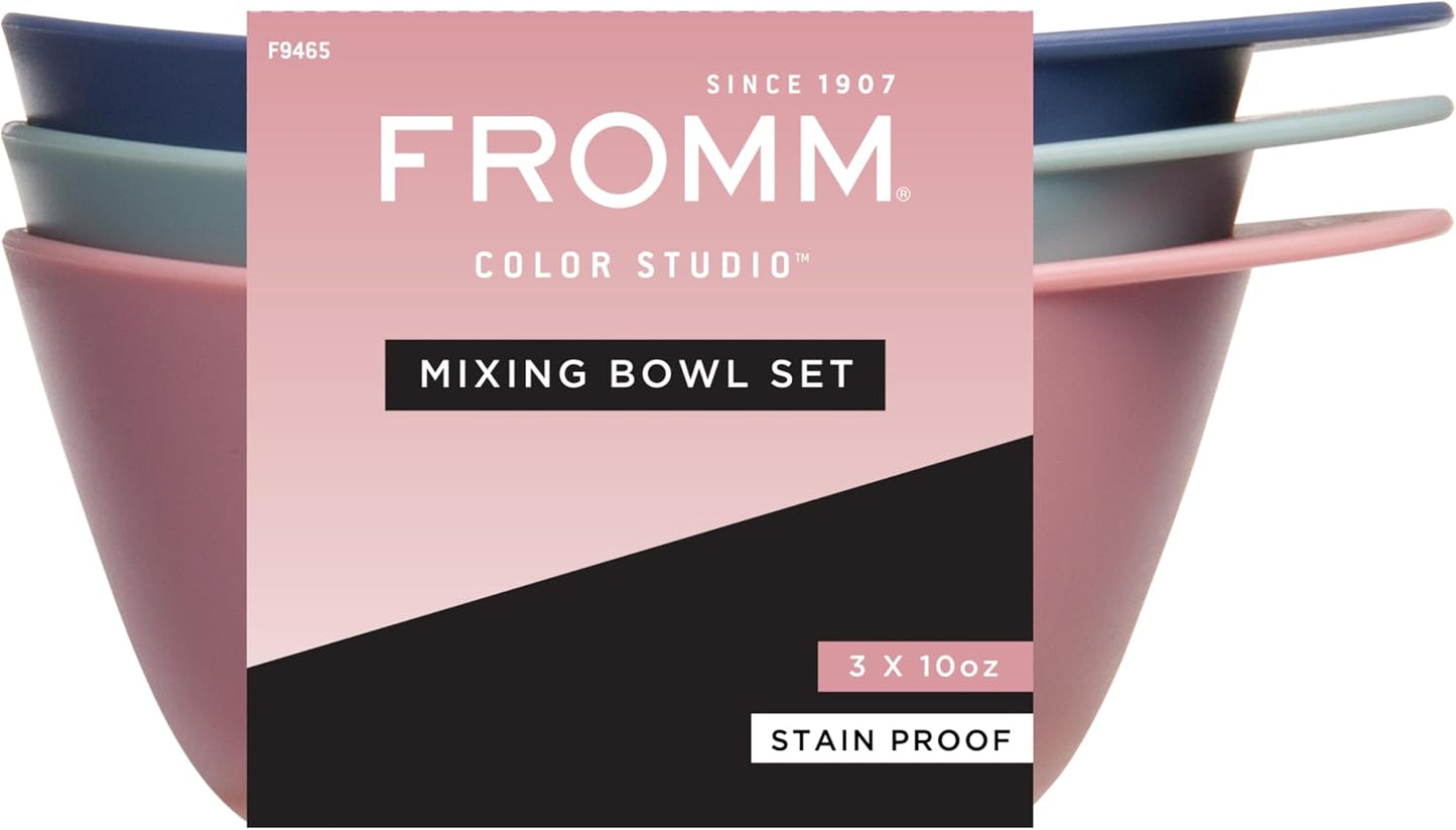 Fromm Color Mixing Bowl 3-Piece Set 10 oz, Professional Salon Mixing Bowls, Hair Color Bowls for Colorists &amp; Hair Stylists, Spill-Proof Rubber Base for Hair Dye, Bleach, Toner &amp; Color, Salon Supplies