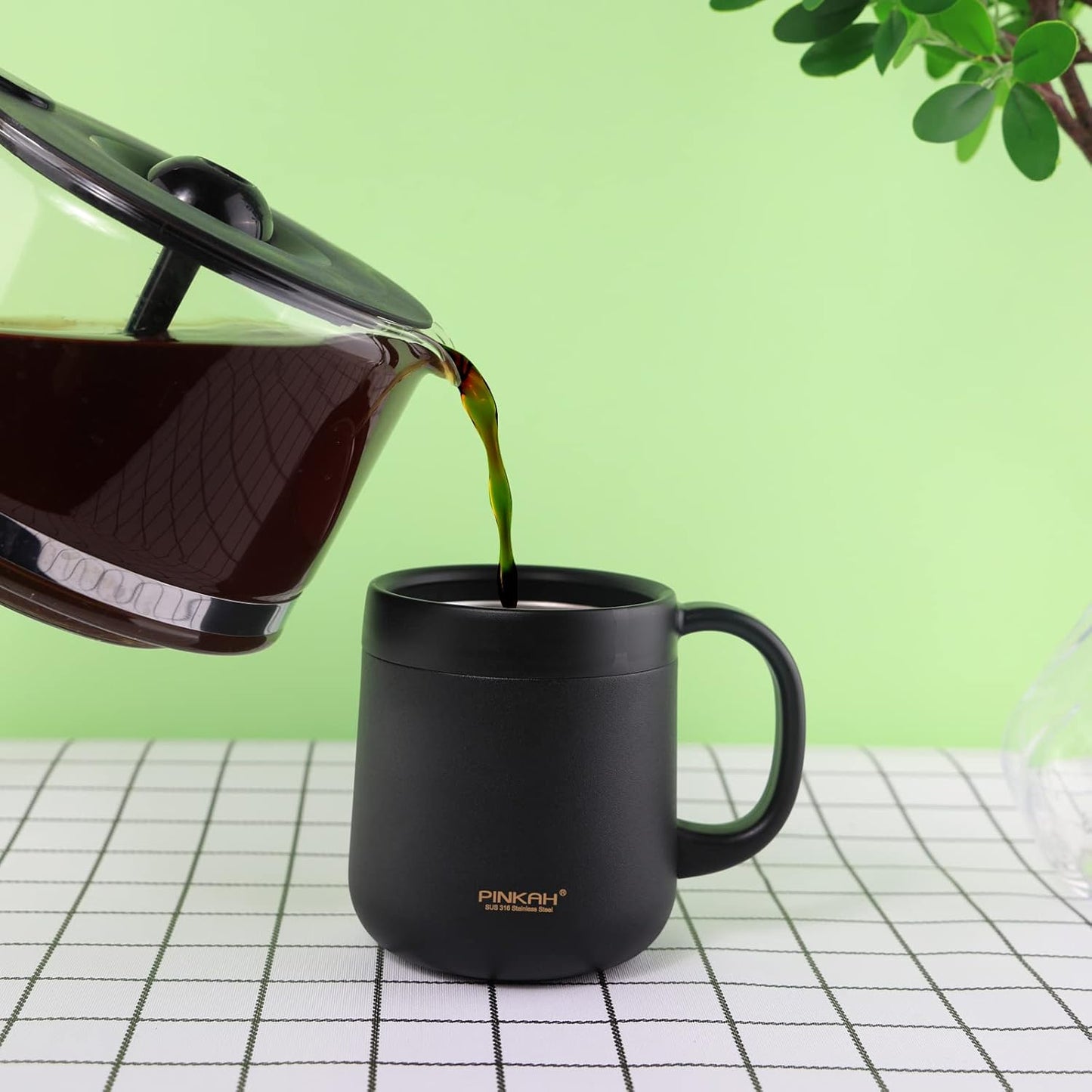 11OZ 330ML Stainless Steel Insulated Coffee Mug with Handle, Double Wall Stainless Steel Tumbler Cup with 2 Lids, Black