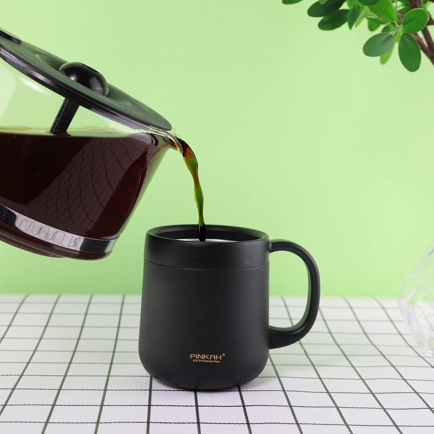 11OZ 330ML Stainless Steel Insulated Coffee Mug with Handle, Double Wall Stainless Steel Tumbler Cup with 2 Lids, Black