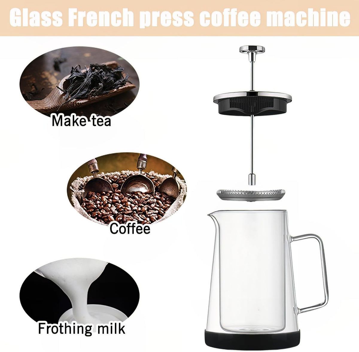 French Press Coffee Maker 34Oz - Double-Wall Insulated Borosilicate Glass - Ergonomic Handle - Coffee Gift - Tea &amp; Coffee Press