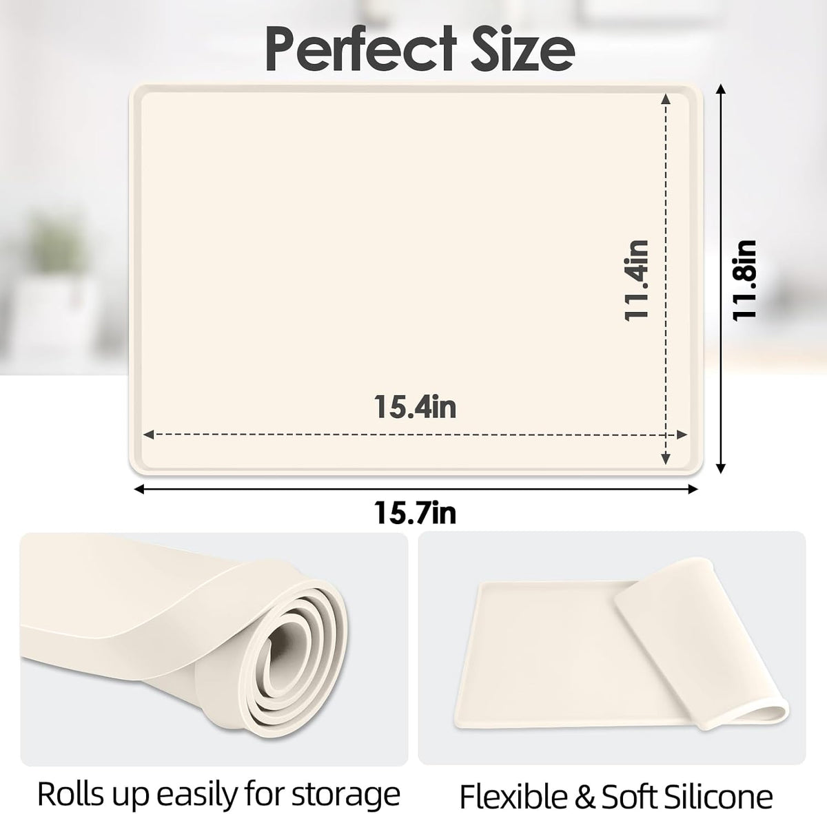 Silicone Coffee Maker Mat with Lip for Countertops 15.7''x11.8''Cream White