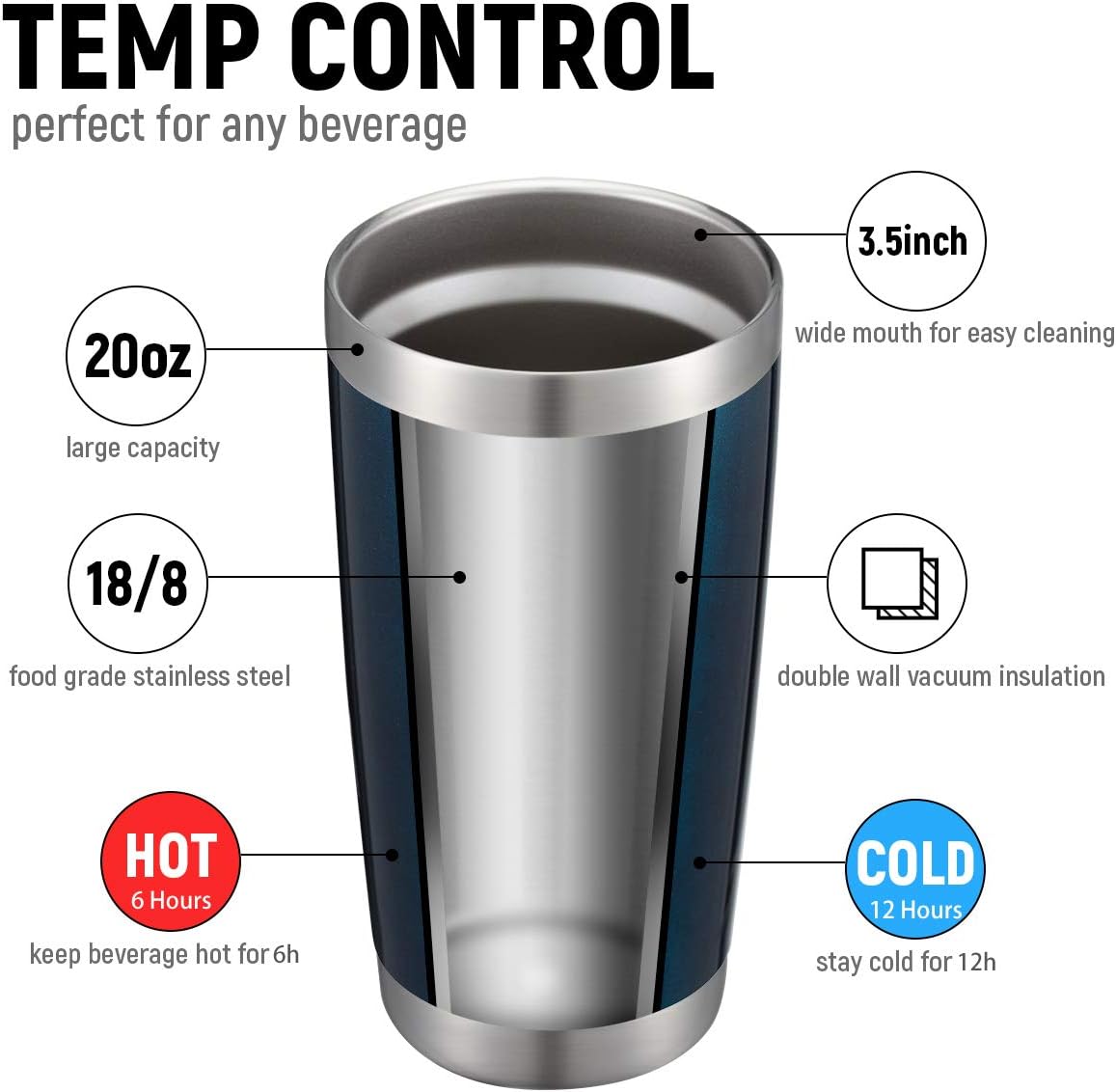 COMOOO 20oz Tumbler 8 Pack Double Wall Vacuum Insulated Travel Mug, Stainless Steel Tumbler Bulk with Lid and Straw, Durable Powder Coated Insulated Coffee Cup for Cold & Hot Drinks (Peacock blue, 8)