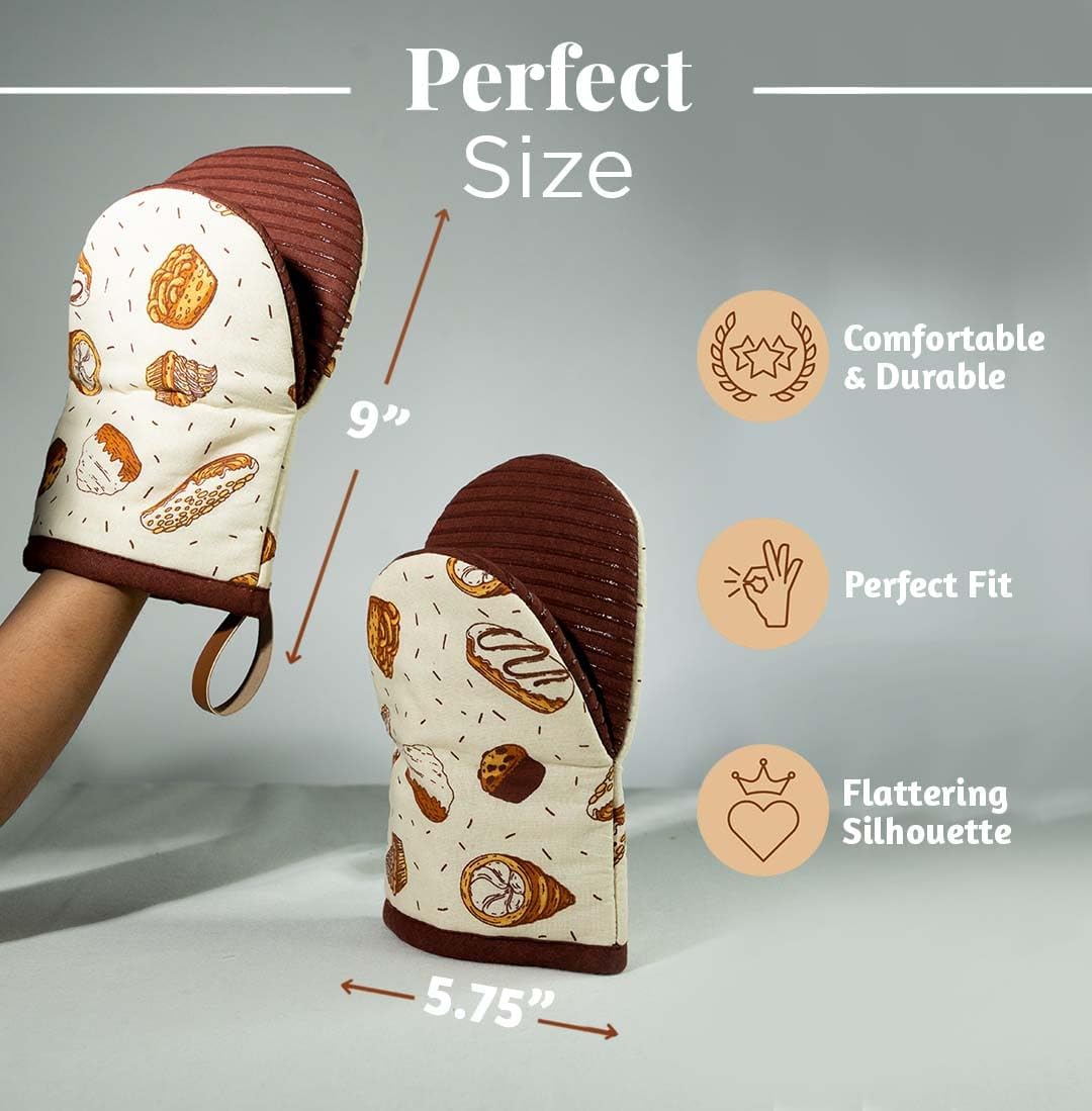 Folkulture Fall Oven Mitts, Bakery, Set of 2, Heat Resistant - (5.75"x9") | 100% Cotton, Non Slip, Silicone, Cute Striped Mini Mits with Hanging Loop, Kitchen Décor, Cooking Gifts, New Home Essentials