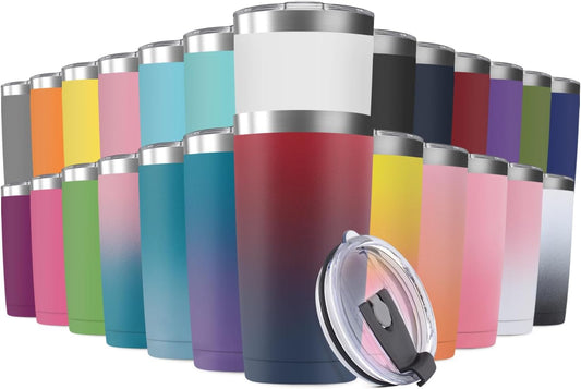 25 Pack 20oz Tumbler Vacuum Insulated Travel Mug with Lids, Stainless Steel Double Wall Bulk Cup for Home, Office, Outdoor