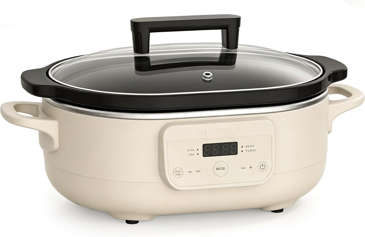 MAGNIFIQUE 6 Quart Programmable Slow Cooker Removable Healthy Nonstick Pot - Small Kitchen Appliance for Family Dinners - Serves 6+ People - Heat Settings: Keep Warm Oatmeal