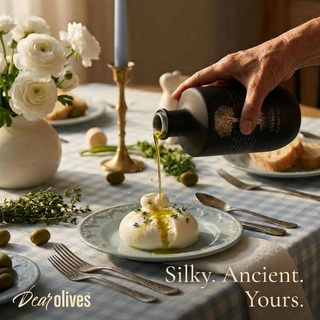 Dear Olives™ Smooth Mediterranean Extra Virgin Olive Oil, Early Harvest Cold Pressed, Balanced Taste &amp; Polyphenols, Perfect for Dipping, Drizzling and Cooking, Award-Winning 2025 Harvest in Premium Box, 700ml / 23.7 Fl Oz (Chemlali - Smooth)