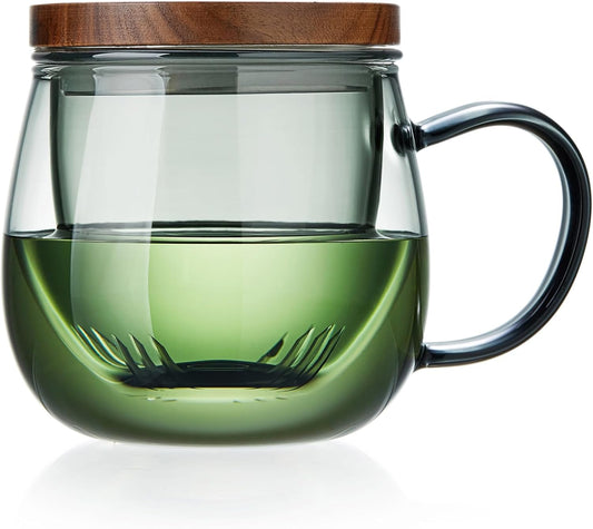 17 OZ Glass Tea Cup with Infuser and Lid, 500 ML Large Borosilicate Teacup, Clear Mug for Loose Leaf Tea, Blooming Tea, Tea
