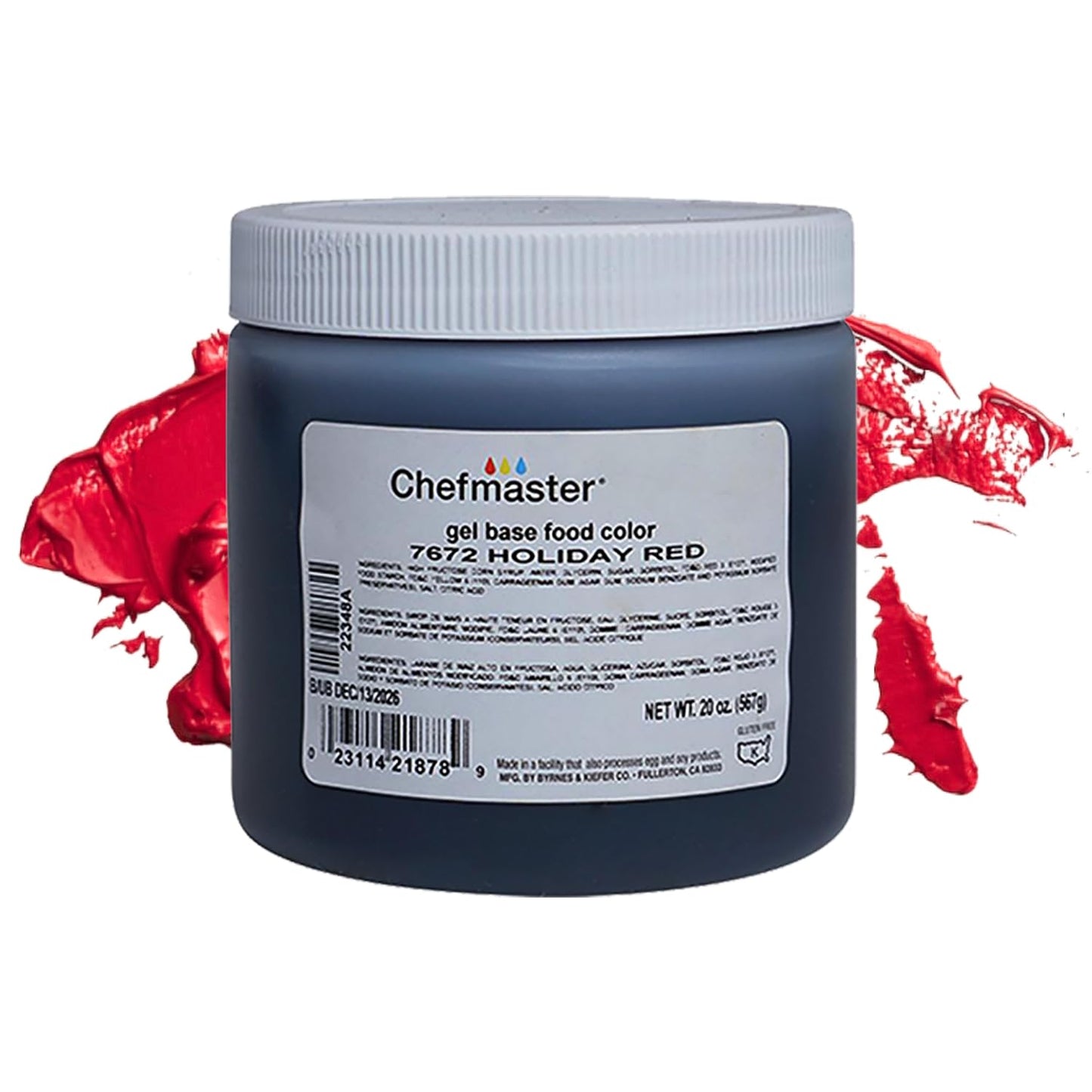 Chefmaster Holiday Red Gel Food Coloring | Vibrant Color | Professional-Grade Dye for Icing, Frosting, Fondant | Baking &amp; Decorating | Fade-Resistant | Easy-to-Use | Made in USA | 20 oz