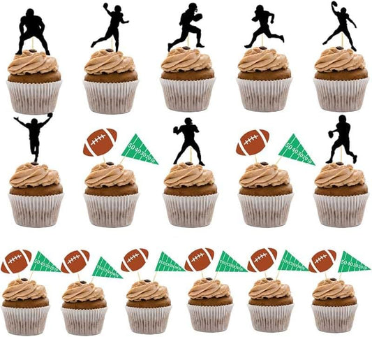 24pcs American football cupcake toppers sports party decorations for football theme party, Football Food Picks for boys'
