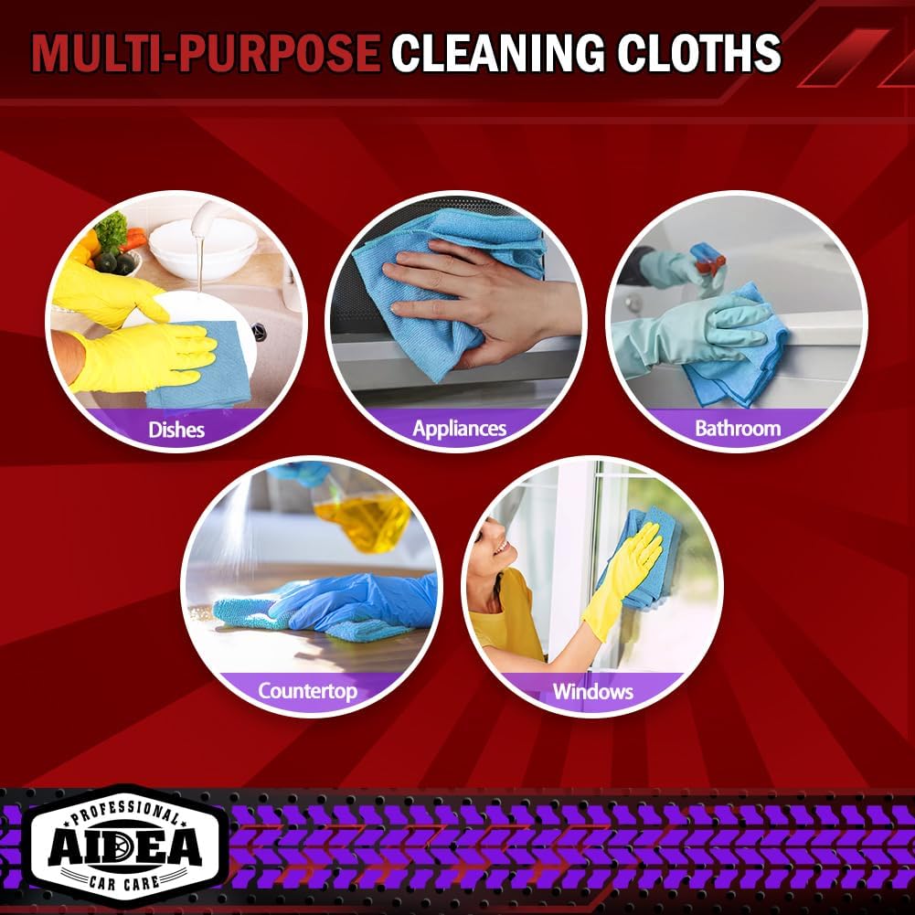 AIDEA Microfiber Cleaning Cloth Blue-50PK,Microfiber Towels for Cars 12×12"