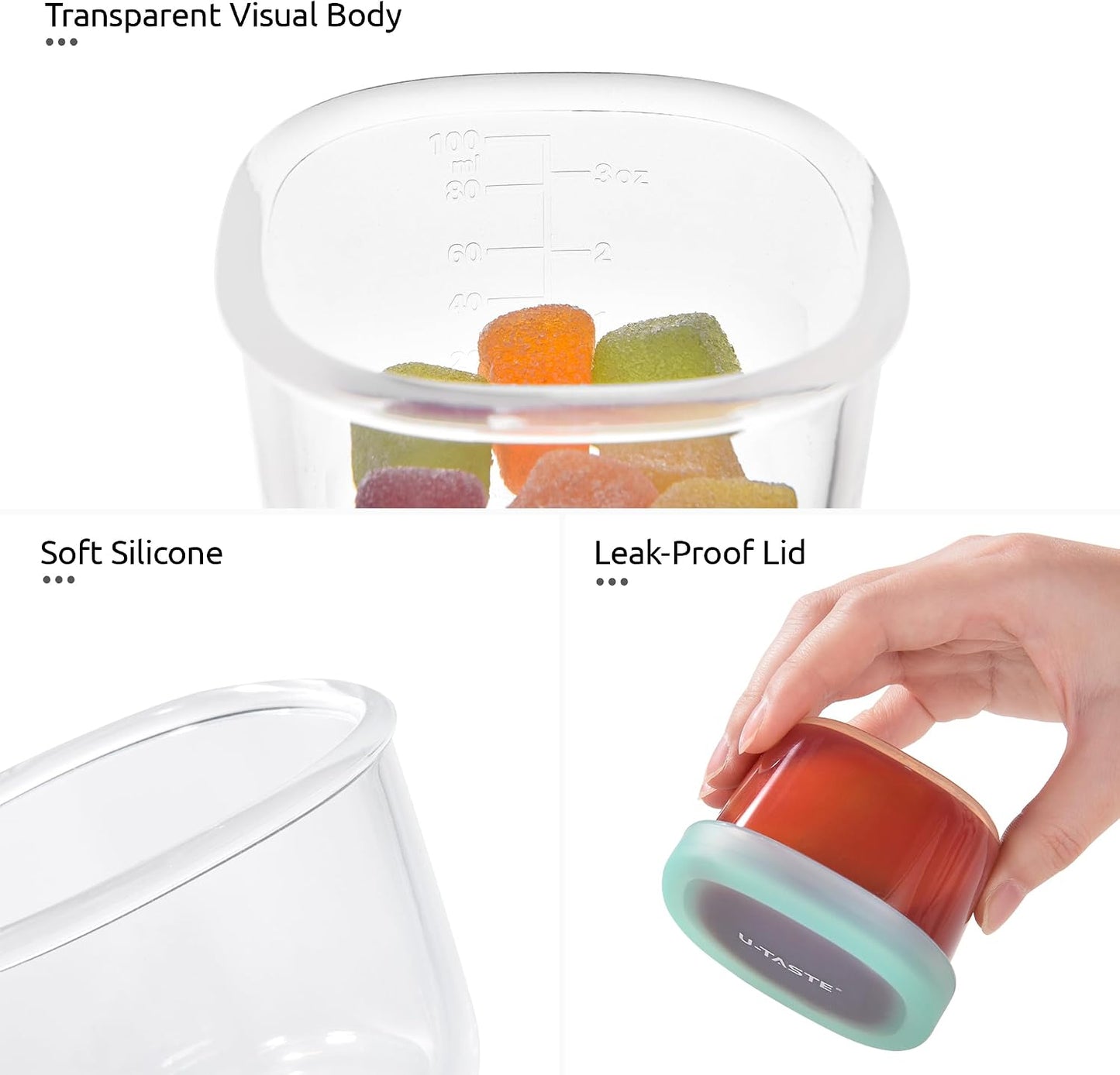 U-Taste Silicone Container with Lids, Small Mini Food Storage, 3oz * 2