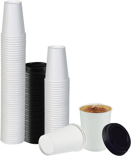 Smygoods White Original Disposable Paper Coffee Cups with Lids (16 OZ, 25 Count) For Hot Beverages, Tea, Espresso, Cocoa -