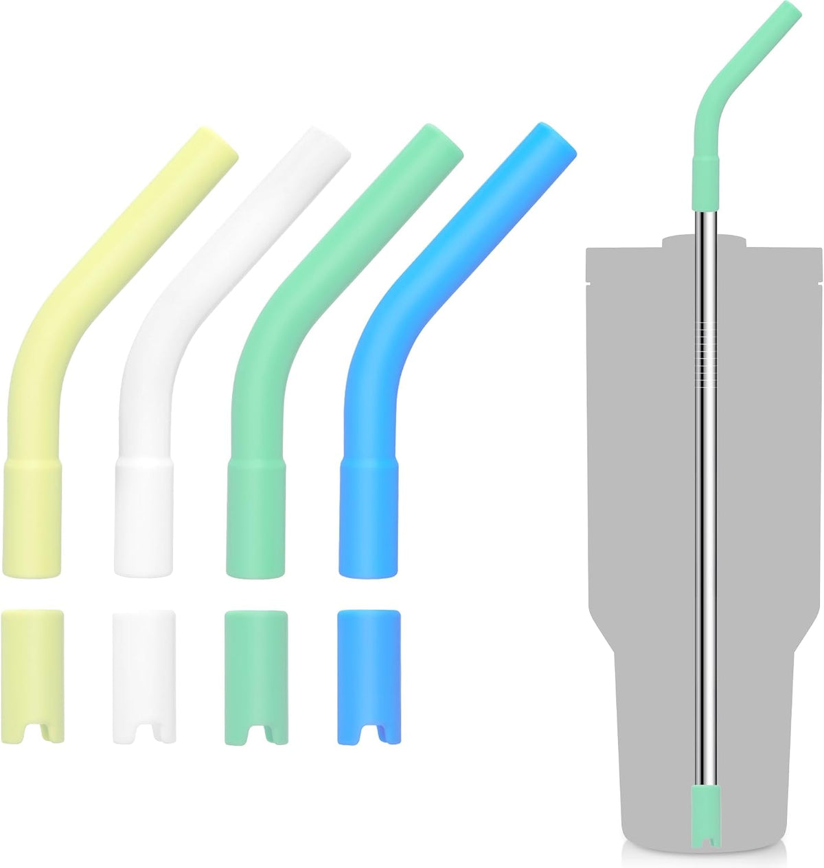 4 Set Silicone Straw Tips with Bottom Tub Compatible with Stanley Yeti
