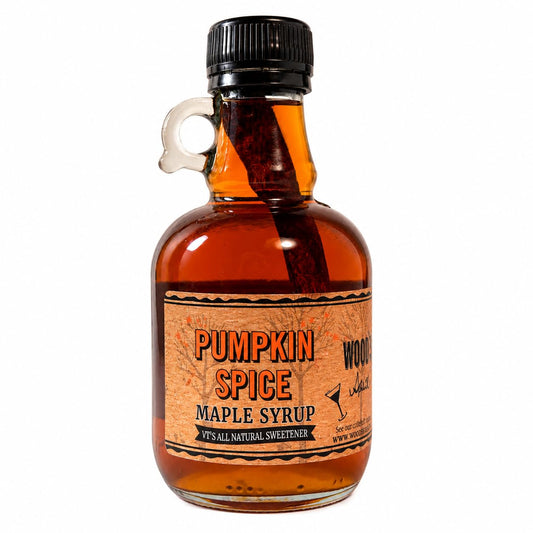 WOOD'S Pumpkin Spice Maple Syrup – Small-Batch Vermont Maple Syrup Infused with Cozy Fall Spices | Natural, Vegan Sweetener for Coffee, Pancakes, Baking &amp; More | 8.45 Fl Oz (250mL)