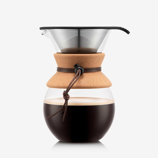 Bodum 34oz Pour Over Coffee Maker, High-Heat Borosilicate Glass with Reusable Stainless Steel Filter and Cork Grip - Mad