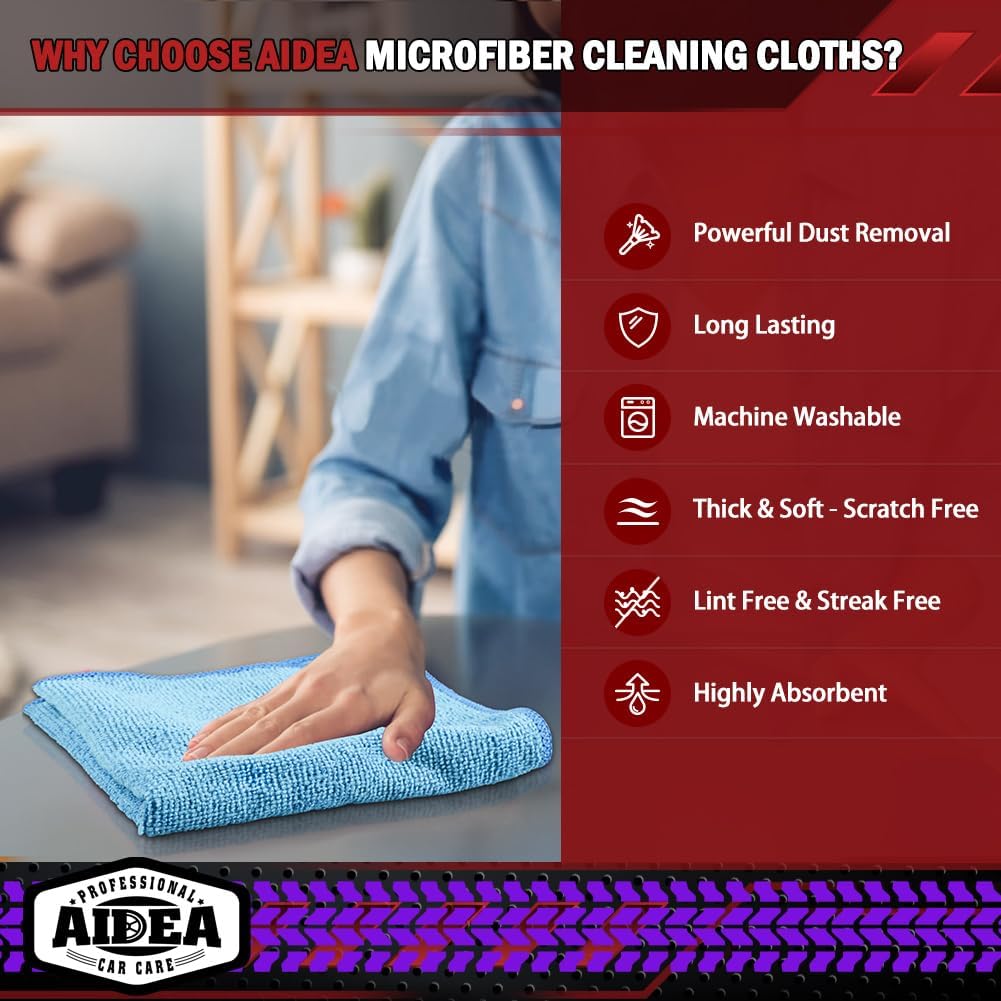 AIDEA Microfiber Cleaning Cloth Blue 10PK, Cleaning Rags 12×12"