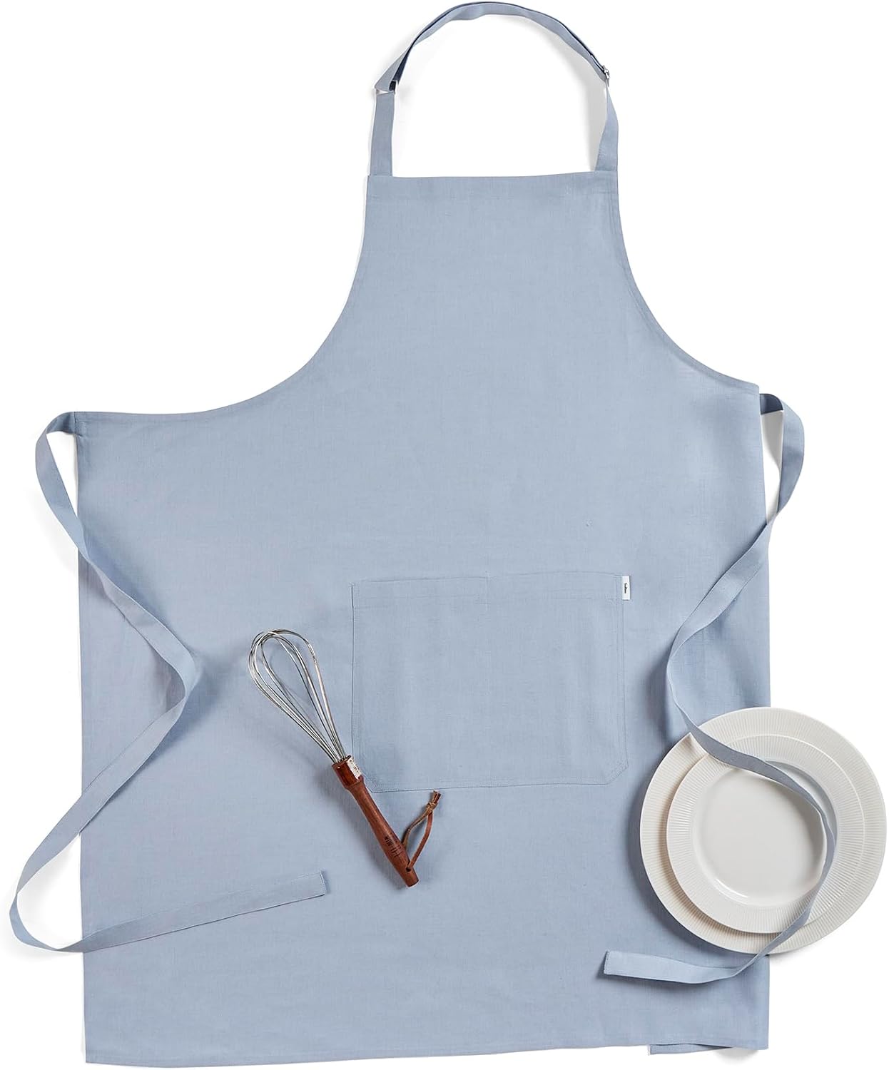 Solino Home 100% Pure Linen Apron Dusty Blue, Full Midi Apron 38 x 36 in | Linen Chef Wear an apron with pockets for cooking, hosting and gifting, soft plain weave, artisan crafted, OEKO-TEX Certified