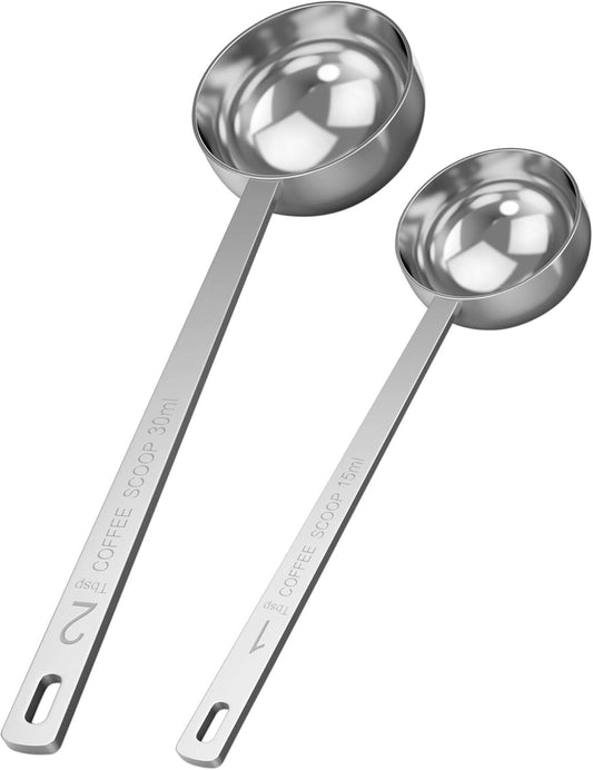 Orblue Premium Coffee Scoop Set - 1 Tbsp (15ml) & 2 Tbsp (30ml) Measuring Tablespoon - Stainless Steel Coffee Measuring