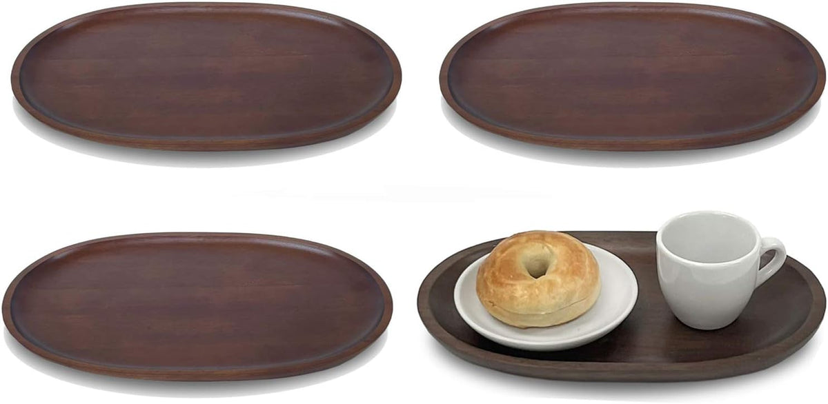 Woodard &amp; Charles Wood Oval Serving Trays, 6" x 10", Walnut Stain, Set of 4 | Individual Handheld Serving Tray; Perfect for Charcuterie, Cheese, Tapas, Sushi, Crudites Appetizers and Small Bites