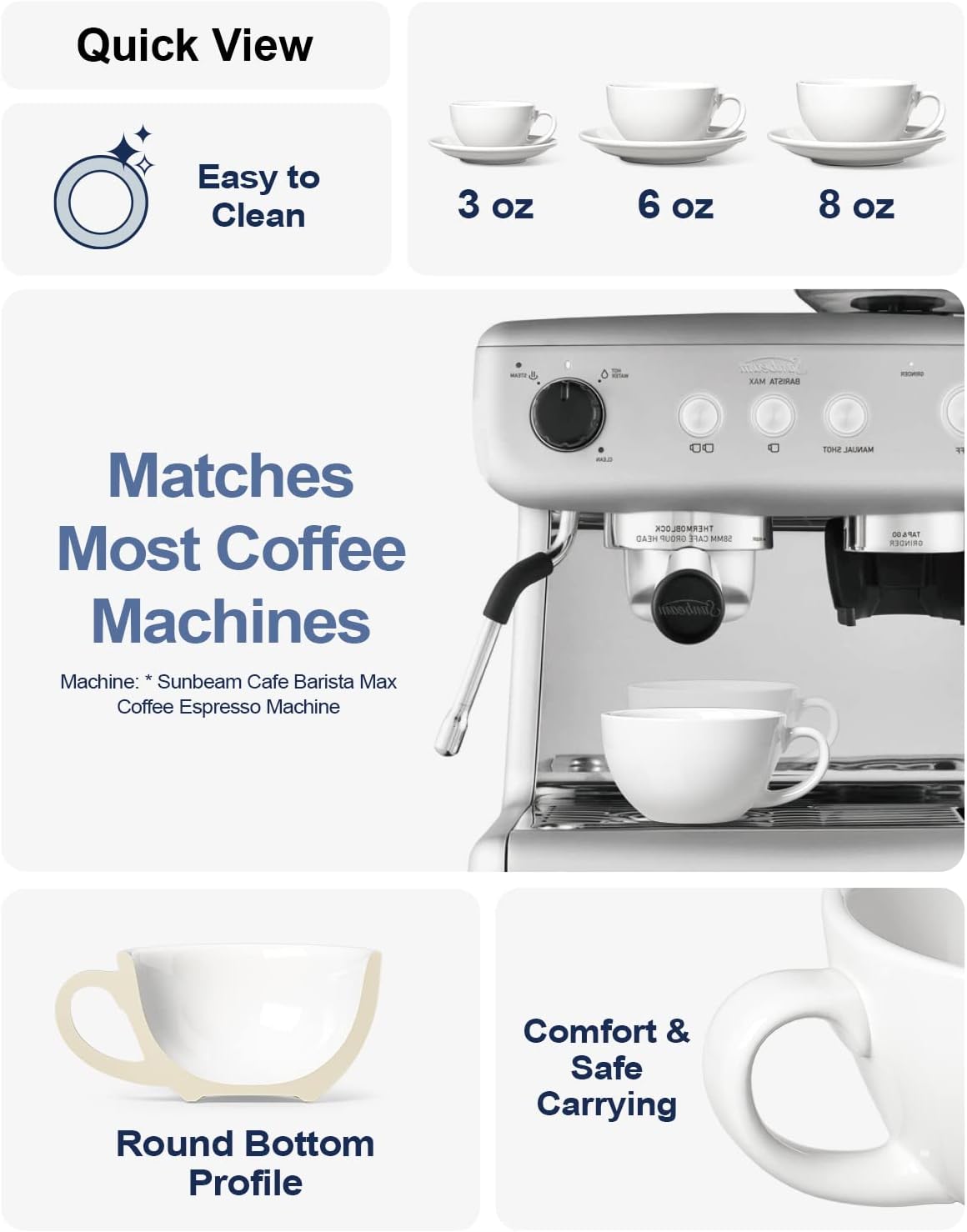 LE TAUCI 3 oz Espresso Cups with Saucers, Set of 4 Ceramic Demitasse Cup and Saucer Set for Double Espresso Shot, Lungo, Ristretto, Embossed Coffee Cups, White
