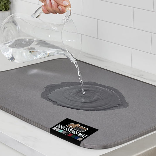 GORILLA GRIP Ultra Water Absorbent Microfiber Dish Drying Mat, 18x32, Quick Dry Thick Mesh, Slip Resistant Pad for Sink
