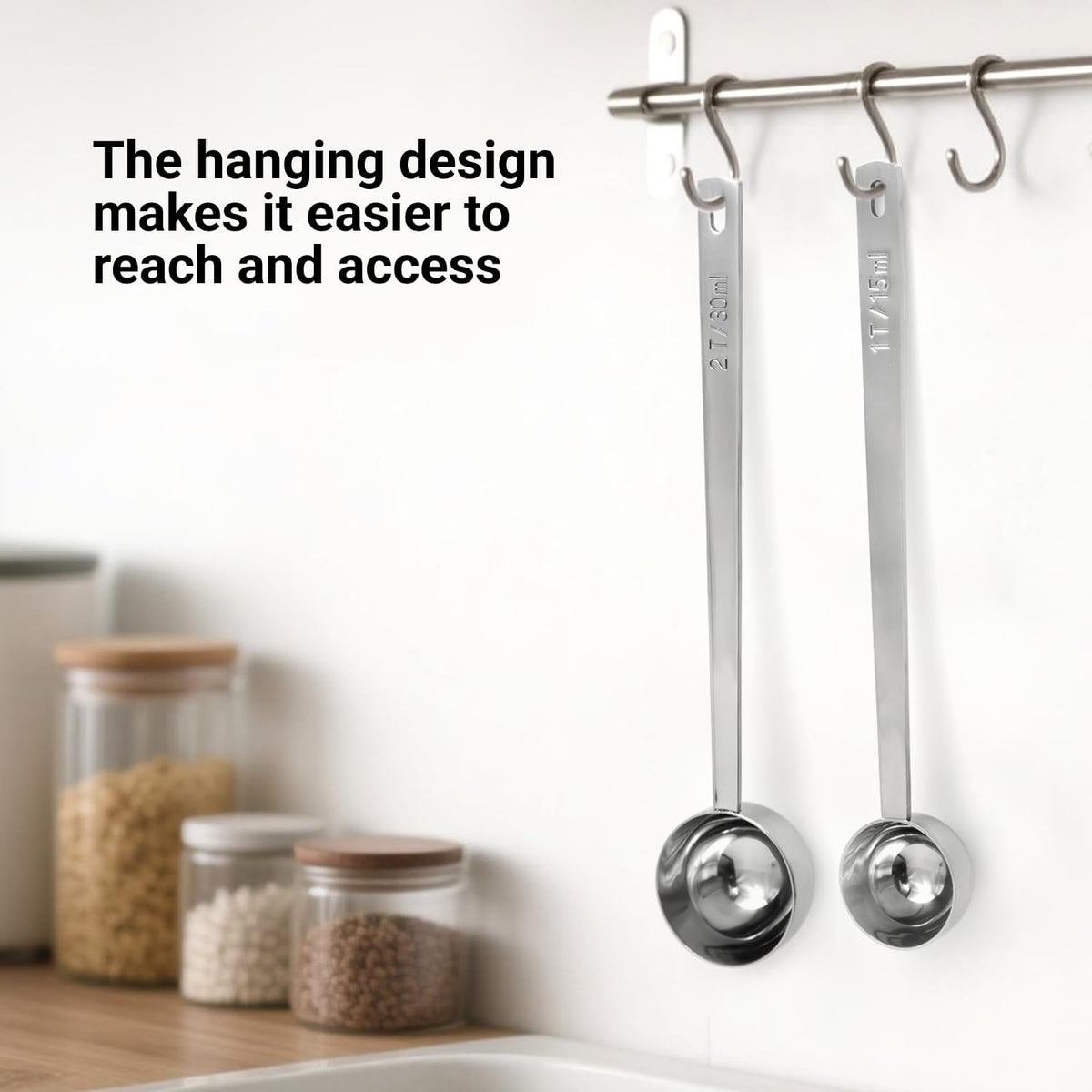 2PCS Coffee Scoop for Ground Coffee Stainless Steel Measuring Spoons Long Handle 30ml 8.66in and 15ml 8.27in Set for Deep Jars Beans Protein Powder Flour