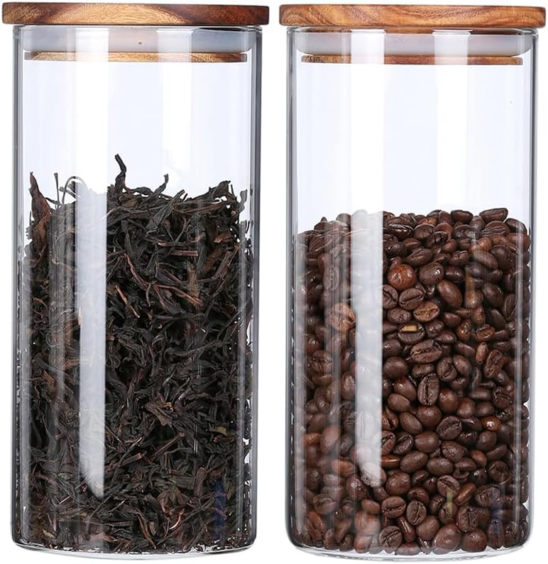 KKC HOME ACCENTS Glass Canister for Coffee Bean &amp; Tea, 39 oz Jar with Lid