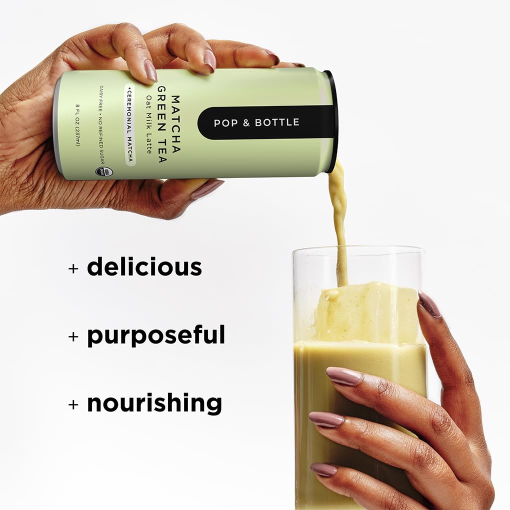 Pop &amp; Bottle - Oat Milk Lattes, Butterfly Pea &amp; Matcha, 8 Fl Oz (12 Pack) | with Pure Ceremonial Matcha, Turmeric, Green Tea, Organic, Dairy Free, Gluten Free, Lightly Sweetened