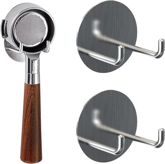 Adorila Coffee Portafilter Holder Wall Mount Adhesive Rack, 2 Pack, Silver
