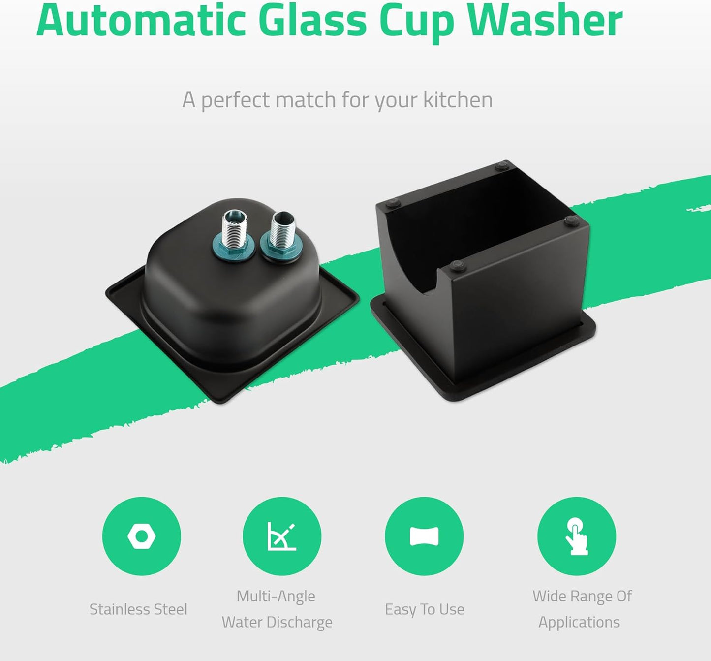 Pitcher Rinser, Automatic Stainless Steel Pitcher Rinser, Kitchen Sink Glass Rinser with Drain and Drip Tray, Automatic Glass Cup Washer for Bar, Home, Cafe(7.2x6.8x5.6in)