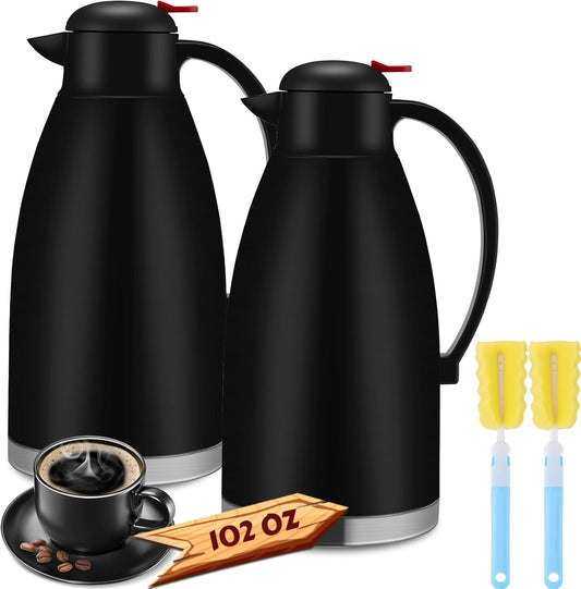 Nuogo 2 Pcs 102 oz Thermal Coffee Carafe Insulated Stainless Steel Carafe Double Walled Vacuum Coffee Thermal Pot with Brush