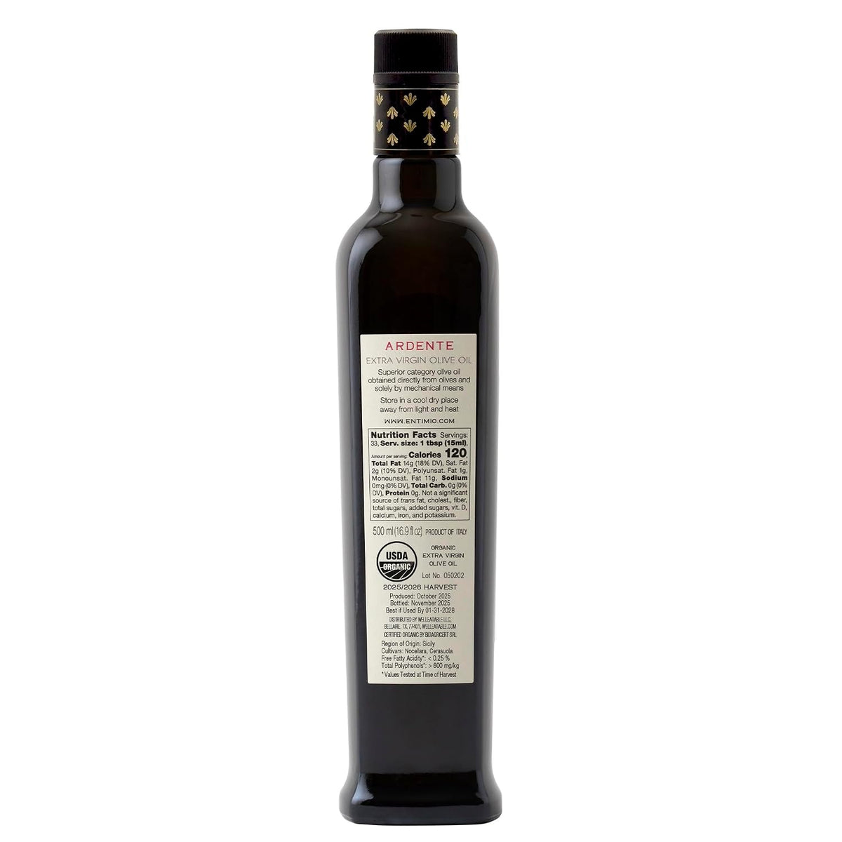 Entimio Ardente Organic Italian Extra Virgin Olive Oil from Italy