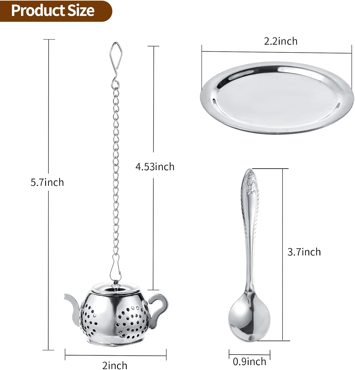 2 Pack Tea Infusers with Spoon, Loose Leaf Tea Strainer, Teapot Design | Cute Teapot Design, 304 Stainless Steel, Spoon Included for Loose Leaf Tea and Tea Lover Gifts