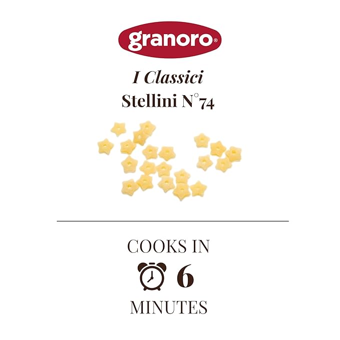 Granoro I Classici Stelline #74 - Star Pasta for Soups, Italian Durum-Wheat, Non-GMO, Vegan, 1 lb Bags (Pack of 2)