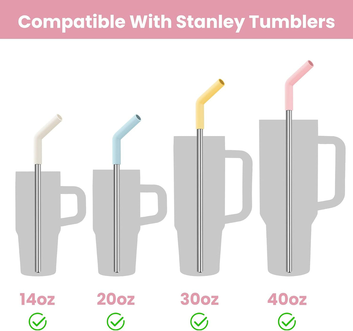 Tomorotec 6-Pack Metal Straws with Silicone Tip Fit for Stanley 14-40oz Cup