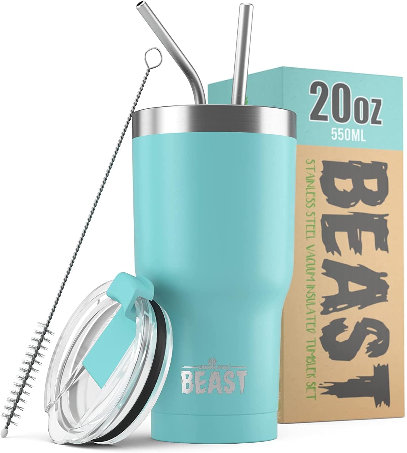 Beast 20 oz Tumbler Stainless Steel Vacuum Insulated Coffee Ice Cup Double Wall Travel Flask (Aquama