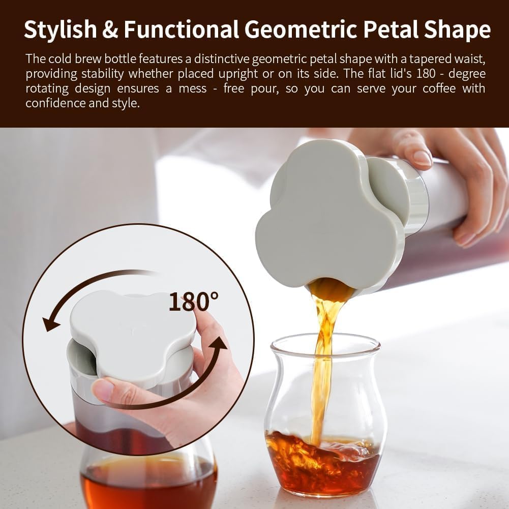 watchget 600ml/20oz Portable Cold Brew Coffee Maker with 300-Mesh Fine Filter &amp; Airtight Seal, Leak-Proof Geometric Petal Design for Home Use, Iced Tea and Coffee Brewer Space Saving Pitcher