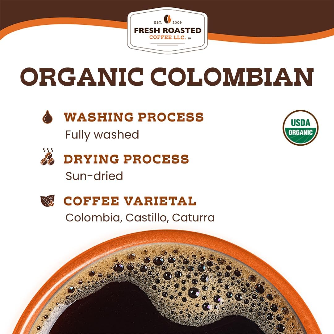 Fresh Roasted Coffee, Organic Colombian Drip Ground Coffee, Medium Roast, USDA Organic, 100% Single Origin, Kosher, 2 lb (32 oz)