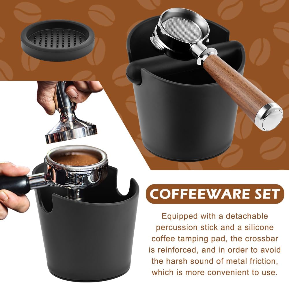 Espresso Knock Box, Coffee Knock Box with Removable Rod, 4.9 In | Espresso puck knock box with non-slip base and silicone tamper pad for used coffee grounds in home barista setups