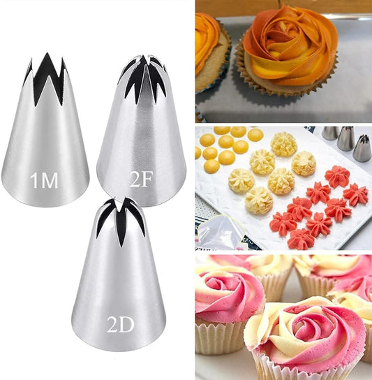 Icing Piping Tip Set,3 Large Decorating Tips Stainless Steel,DIY Cream Rose Flower Piping Tips,Cupcake Pastry Tips for Cake