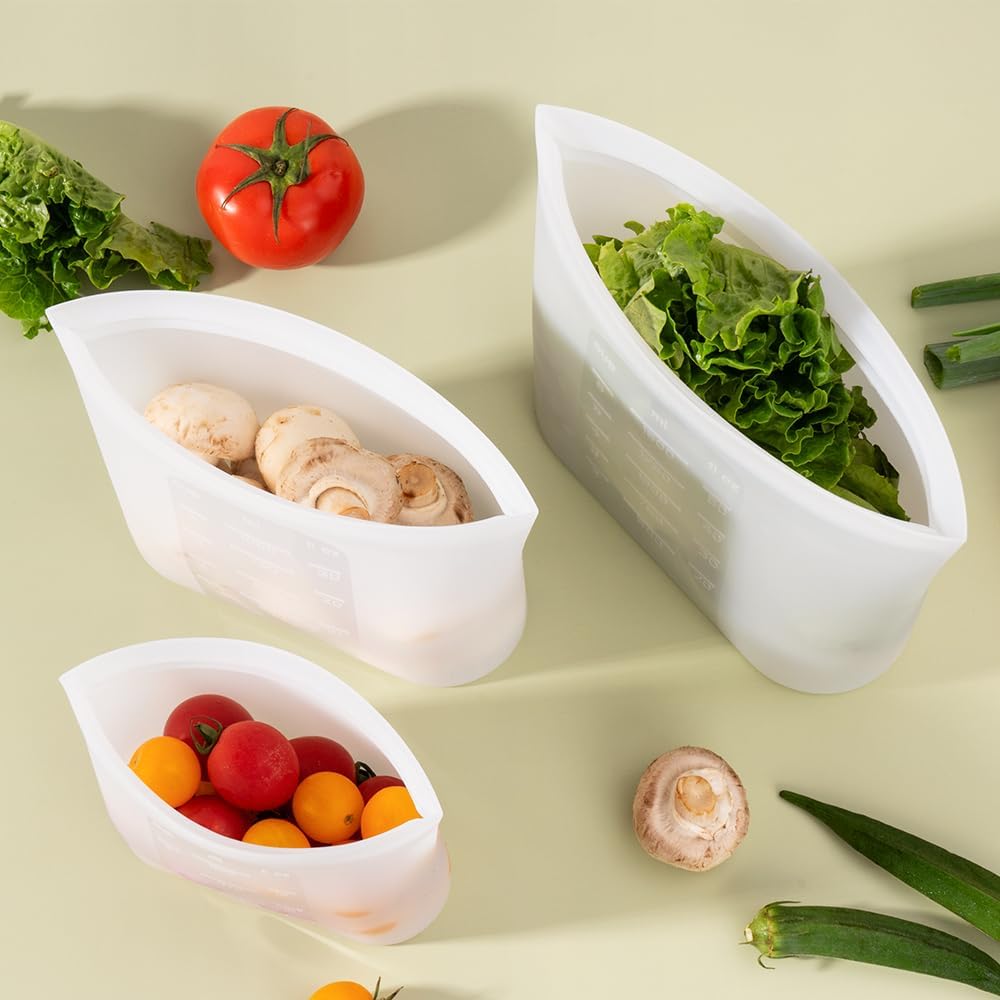 Large Reusable Food Bags 4 Pack, 1.5 Quart(50.7fl.oz) 100% Silicone Storage Bags Stand Up Zip Silicone Food Container, Freezer Microwave Oven Dishwasher Safe, Translucent