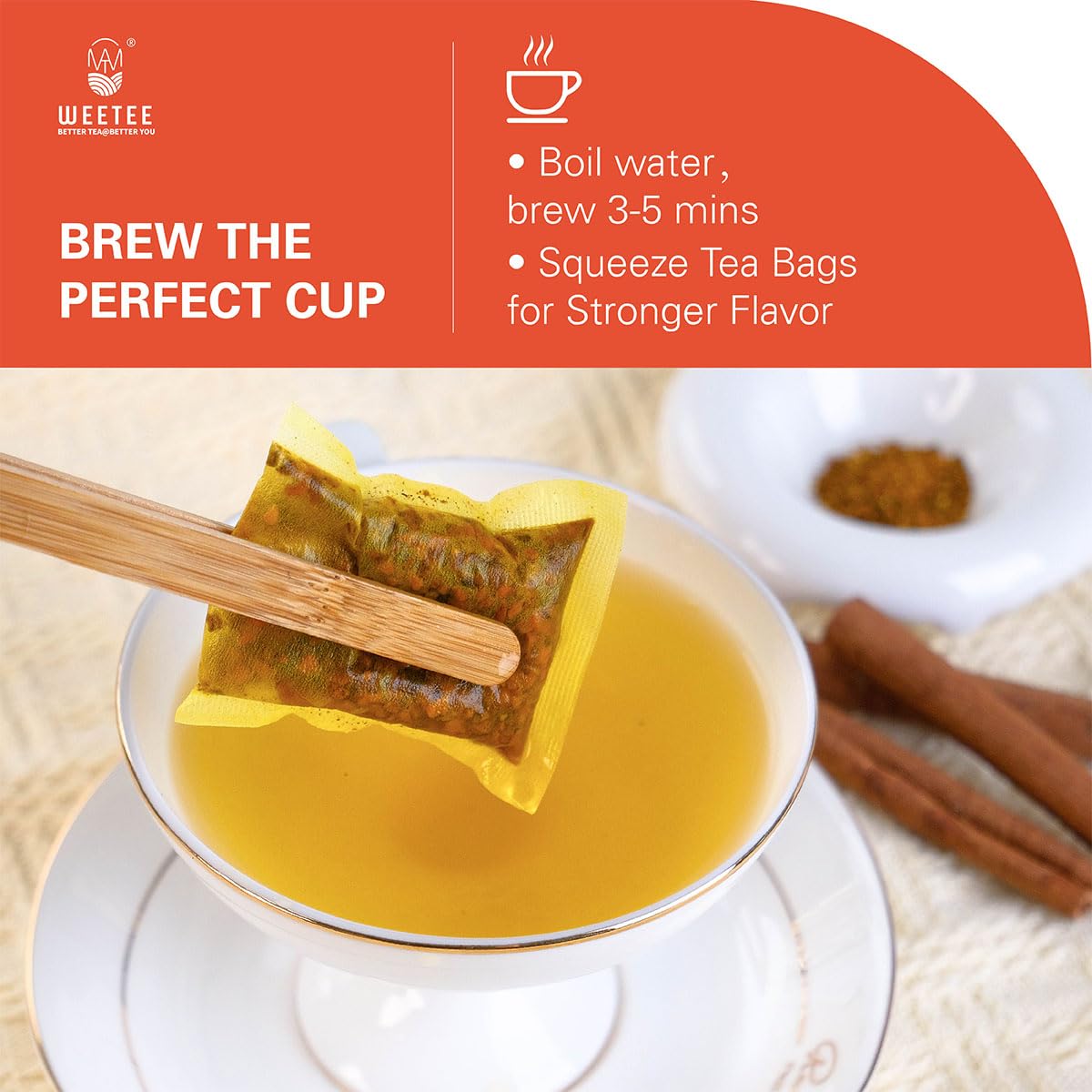 WT WEETEE Turmeric Ginger Cinnamon Tea Bags 100 Count, Smooth Earthy Blend | Caffeine-Free Infusion with Real Turmeric, Spicy Ginger &amp; Sweet Cinnamon | Antioxidant-Rich Daily Tea, Enjoy Hot or Iced