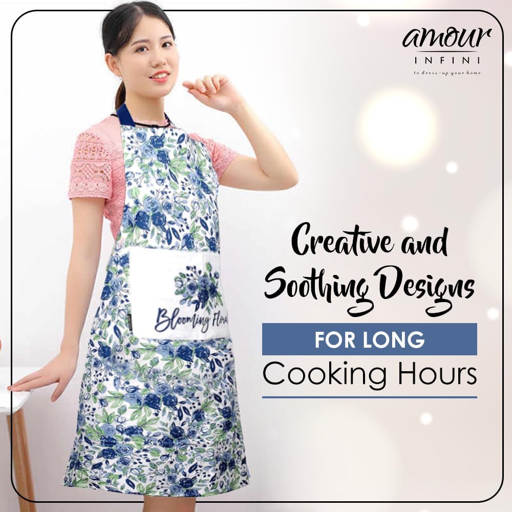 Cotton Aprons for Women with Pocket, Adjustable Strap &amp; Waist Ties - Washable Aprons for Baking, Cooking, Gardening (27.5 x 33 Inches - Blooming Floral)