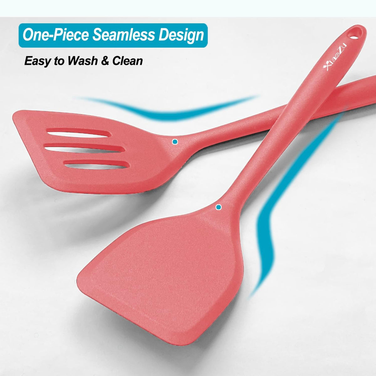 Silicone Spatula Turner Set, High Heat Resistant Spatulas with Seamless One Piece Design, Nonstick Rubber Flippers Utensils for Baking &amp; Cooking,BPA-Free, Red, 11 IN