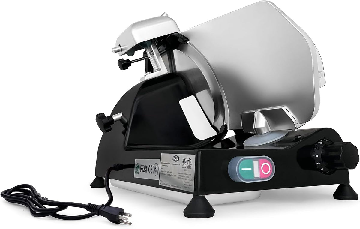 KWS MS-10XS Premium 320W Electric Meat Slicer 10-Inch in Black with 304 Stainless Steel Blade, Frozen Meat/Deli/Cheese/Food Slicer Low Noises Commercial and Home Use [ ETL, NSF Certified ] | 10" Stainless Steel Blade, Frozen Meat/Deli /Cheese/Food Slicer