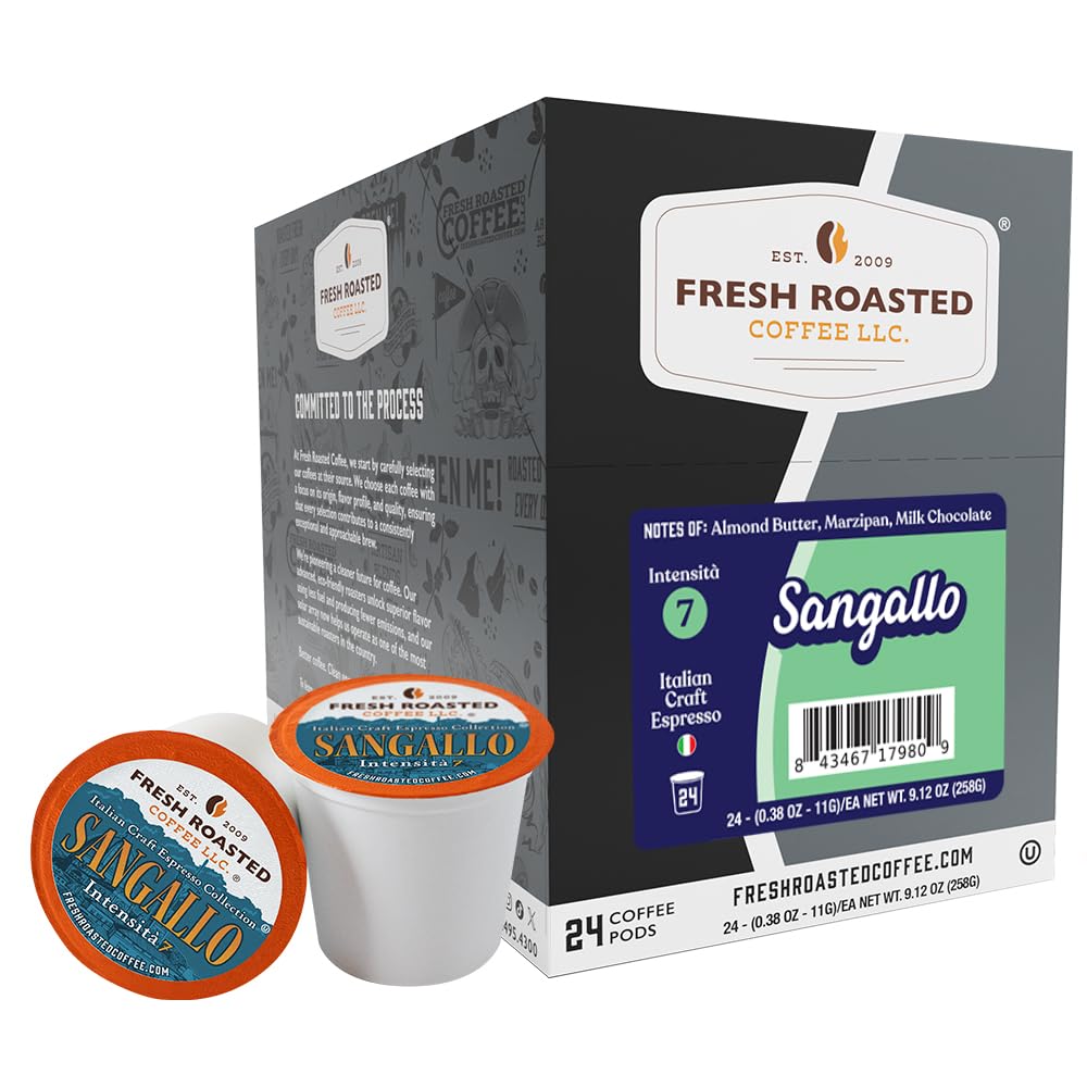 Fresh Roasted Coffee, Sangallo Italian Craft Artisan Blend K-Cup Pods for Keurig Brewers, Dark Roast, Kosher, 24 Count (Pack of 1)