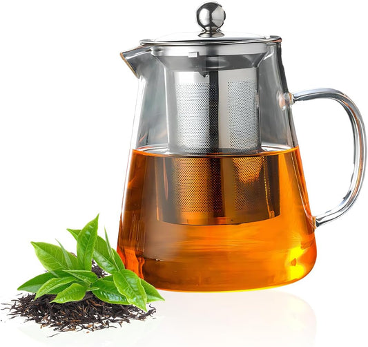 1300ml(44oz) Glass Teapot with Removable Infuser - Stovetop Safe High Borosilicate Clear Teapot for Loose Leaf Tea, Blooming