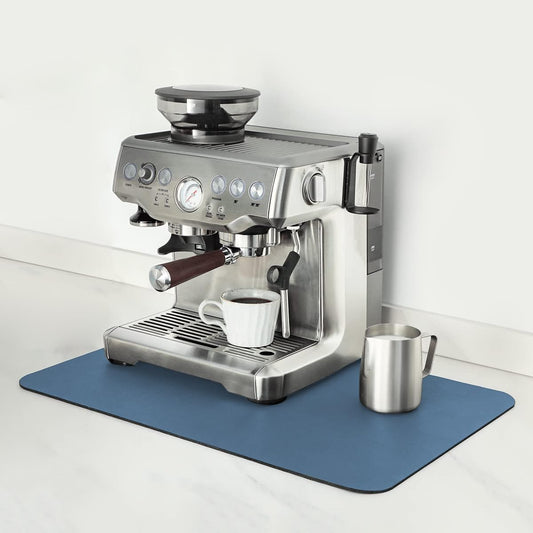 Mimore Coffee Mat - 16x24 Inch Blue Bar Mat for Countertop - Absorbent, Hides Stains, Rubber Backed - Dish Drying Mat Fits